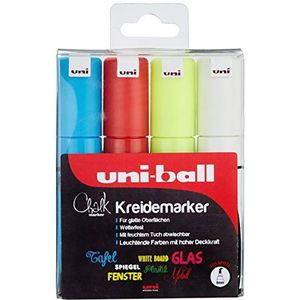 uni-ball 186404 krijtmarker UNI CHALK PWE-8K 8mm wigvormige punt 4 stuks