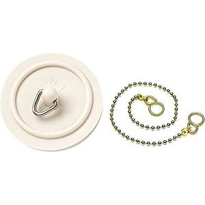 Merriway BH03433 38mm (1.1/2"") witte bassin plug stop met 300mm (12"") gepolijst messing bal ketting