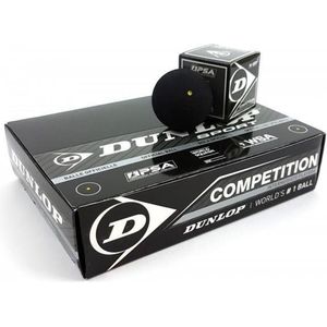 Dunlop Squashballen Competition Yellow, 12 ballen, voor beginners en gevorderden — lage snelheid