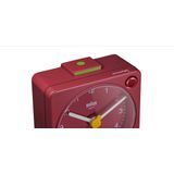 Braun Classic Travel Analogue Alarm Clock, Compact Size, Quiet Quartz Movement, Crescendo Beep Alarm - Red BC02R
