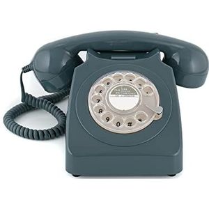 GPO 746 Retro jaren 70 roterende telefoon vaste telefoon klassieke telefoon met aan/uit beltoon krullenkoord echte belring voor thuis hotels (grijs)