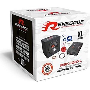 Renegade RBK1100XL Subwoofer + versterker + bijpassende kabelset baspack 1100 Watt