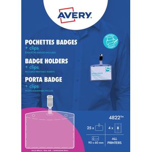 Badge Avery met clip 4822 60x90mm 25 stuks + 32 insteekkaarten
