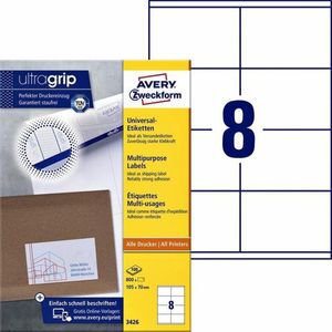 AVERY - Tas met 800 UltraGrip-etiketten, zelfklevend, personaliseerbaar, bedrukbaar, formaat 105 x 70 mm, laserprint, inkjetprinter, kopieerapparaat. (3426-100)