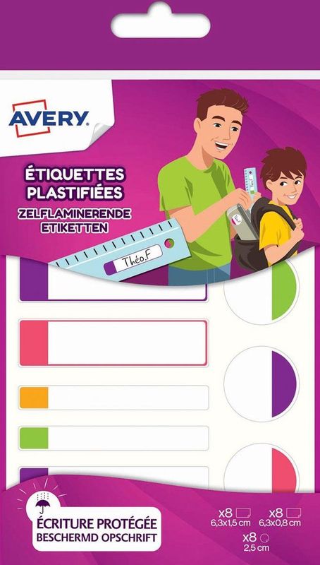 Avery APFLUO24 zelflaminerende etiketten assorti kleuren (24 etiketten)
