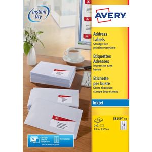 Avery J8159-10 adresetiketten A4 63,5 x 33,9 mm wit (240 etiketten)