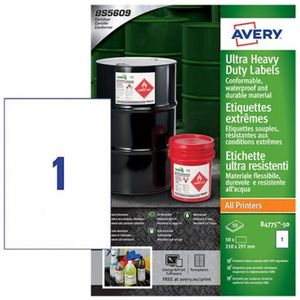 Etiket Avery B4775-50 210x297mm polyethyleen wit 50 etiketten