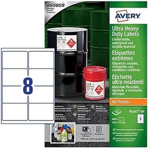 Avery - B3427-50 Etiket - 105x74mm - Wit - Polyethyleen - 400 Stuks