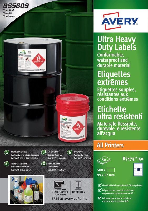 Avery - B7173-50 Etiketten - Wit - Polyethyleen - 99x57mm - 500 Stuks