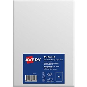 AVERY - Verpakking met 10 verwijderbare zelfklevende displayetiketten (verwijderbaar), personaliseerbaar en bedrukbaar, A3 (420 x 297 mm), laser/inkjetdruk,