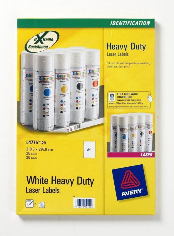 Etiket Avery L4775-20 210x297mm Wit 20 Stuks - Pak A 20 Vel