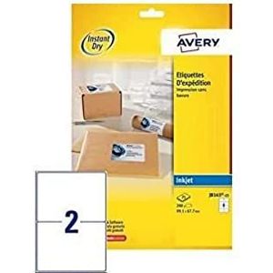 AVERY Zweckform Sneldrogende adreslabels voor inkjetprinters, 2 per vel, 199,6 x 143,5 mm, 50 etiketten wit