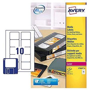 Avery L7666-25 zelfklevende Diskette/Floppy Disk Data Storage Labels, 10 etiketten per A4 vel, wit