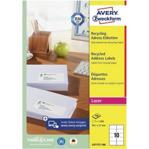Avery - Box met 1000 etiketten, gerecycled, wit, 99,1 x 57 mm laser (LR7173-100) Avery