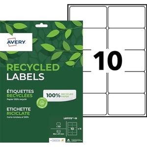 AVERY - 150 etiketten, 100% gerecycled, zelfklevend, personaliseerbaar en bedrukbaar, formaat 99,1 x 57 mm, laser- en inkjetprinters. (LR7173-15)