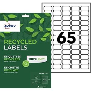 AVERY - Zak met 975 etiketten van 100% gerecycled papier, personaliseerbaar, bedrukbaar, formaat 38,1 x 21,2 mm, laser- en inkjetprinter, (LR7651-15)