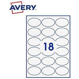 Avery - Verpakking met 180 zelfklevende etiketten, ovaal, wit papier, formaat 64 x 42 mm, personaliseerbaar en bedrukbaar, laserstraal, inkjet en kopieerapparaat (PPW 64 x 42 Fr)