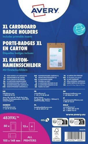 13 AVERY Zweckform XL Karton Namensschilder 14,8 x 10,5 cm