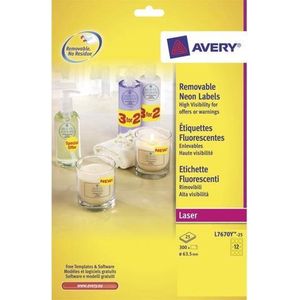 Etiket Avery L7670-25 63.5mm rond neon geel 300stuks