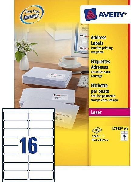 Avery - L7162-100 - Adresetiketten - Wit - 1.600 Stuks