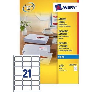 Avery adresetiketten J8160-100 | 2100 stuks | 63,5 x 38,1 mm