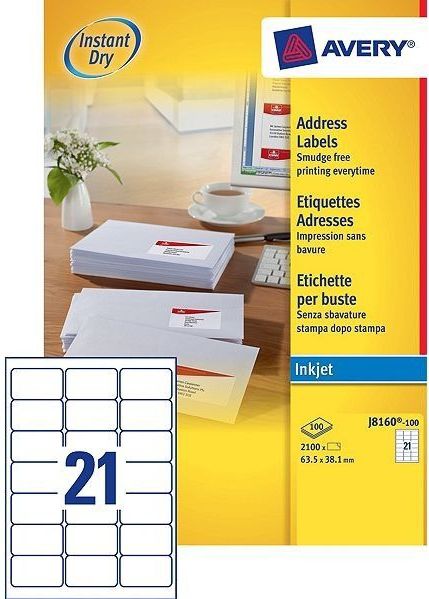 Avery - J8160 - Zelfklevende Adrespostlabels - Wit - 2100 Labels