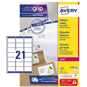 Avery - L7160-250 - Adresetiketten - Wit - 63,5 x 38,1 mm - 5.250 Etiketten