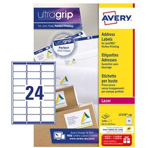 Avery - L7159 - Zelfklevende Adrespostetiketten - Wit - 63,5 x 33,9 mm - 2400 Etiketten