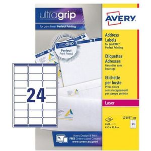 Avery Zelfklevende adrespostetiketten, laserprinters, (Amazon FBA barcode-etiketten), 24 etiketten per blad, 2400 etiketten, UltraGrip (L7159), wit