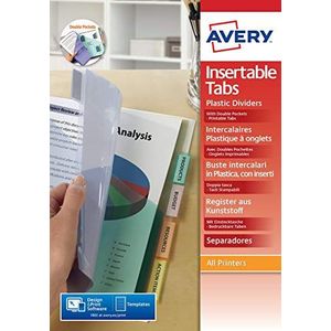 AVERY - Indrukbare tabbladen met dubbele tabbladen en 6 toetsen DIN A4+ (geschikt voor het classificeren van geperforeerde hoesjes).