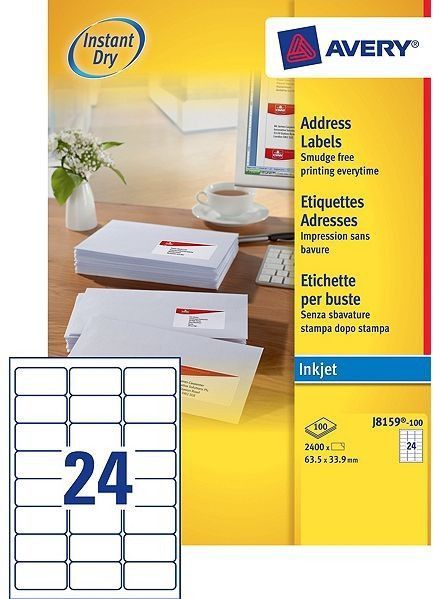 Avery - J8159-100 - Adresetiketten - C6 - QuickDry - 100 Stuks