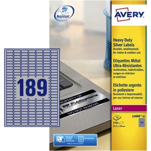 Avery ultra-sterke zilverkleurige etiketten formaat 245 x 10 mm (b x h) 3.780 stuks 189 per blad
