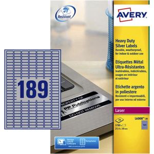 Avery Ultra-sterke Zilverkleurige Etiketten Formaat 245 X 10 Mm (b X H) 3.780 Stuks 189 Per Blad