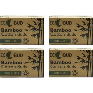 EcoBud Bamboe Wattenstaafjes - Cotton Buds - Ecologische houten oorstokjes - Duurzaam & Plasticvrij - 4 x 300 stuks