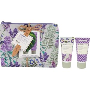 Heathcote & Ivory London RHS Flower Blooms Lavender Garden - shower gel (30ml) en Body lotion (30ml) - lavendel seringen eucalyptus - 2 mini producten in toilettasje - vegan