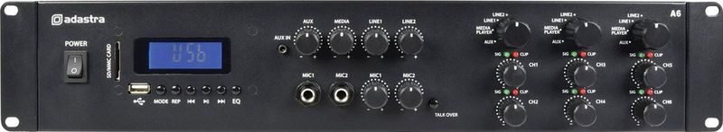 Adastra - A6 - Multi-Zone Stereo PA Versterker - 6x 200W - Met Mediaplayer en BT