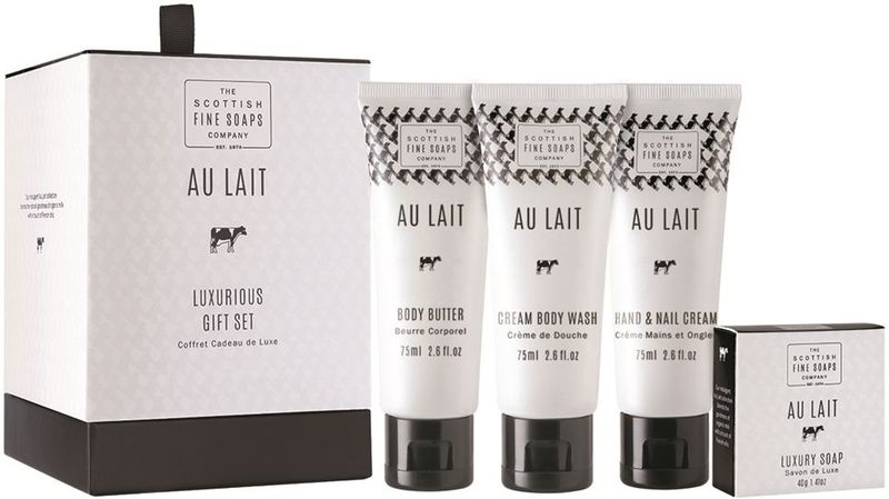 Scottish Fine Soaps - Au Lait - Luxe Geschenkset - Inclusief Body Wash, Hand & Nail Cream, Body Butter, Zeep