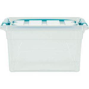 Witfurze Carry Box opbergdoos 7 liter, transparant met blauwe handvaten