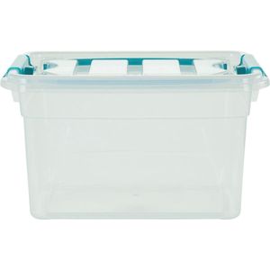 Whitefurze Carry Box opbergdoos 13 liter, transparant met blauwe handvaten