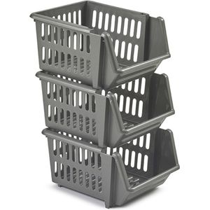 Whitefurze manden/organisers - 3x stuks - stapelbaar - grijs