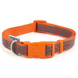 Ancol Patroon Collectie Reflecterende Bone Collar. Maat 5-9 voor nekomtrek 45-70cm, Oranje