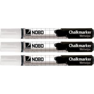 Nobo 34438398 Markers, uitwisbaar, wit, 3 stuks