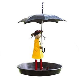 Garden Mile Metalen paraplu vogelvoederbak en bad - antieke stijl weerbestendig met ophanghaak ketting meisje wild voederstation - nieuwigheid lichtgewicht hangende vogelvoedertafel of tuindecoraties