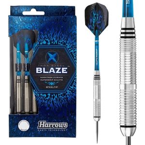 Harrows Blaze INOX Dartset van staal met SuperGrip schachten, Marathon-vleuven, 100 micron en reistas, 23 g