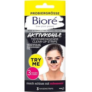 Bioré Oil Control Diepe reinigende neus-clear-up strips – inhoud: 3 neusstrips – mee-eterverwijderaar – met actieve kool – verfijnt de huid zichtbaar – Try Me Pack