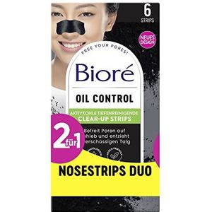 Bioré Oil Control Diepe reinigende neus-clear-up strips - inhoud: 2 x 6 neusstrips - mee-eterverwijderaar - met actieve kool - verfijnen het huidbeeld zichtbaar