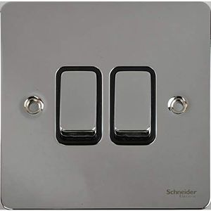 Schneider Electric Ultimate Platte plaat – dubbele schakelaar 2-weg 16 AX, GU1222BPC, gepolijst chroom met zwart inzetstuk