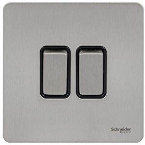 Schneider Electric Ultimate platte plaat zonder schroeven - 2-weg tuimelschakelaar 16AX, GU1422BSS, roestvrij staal met zwart inzetstuk