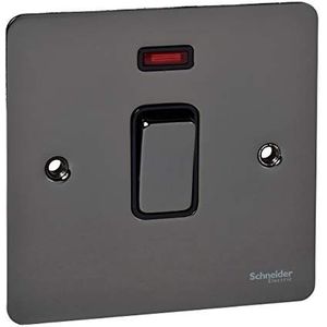 Schneider Electric Ultieme platte plaat - enkele lichtschakelaar, met neonindicator, dubbele pool, 32A, GU4231BBN, zwart nikkel met zwart inzetstuk
