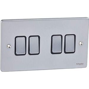 Schneider Electric Ultimate Low Profile GU1542BBC 4-weg tuimelschakelaar 16AX, geborsteld chroom met zwart inzetstuk